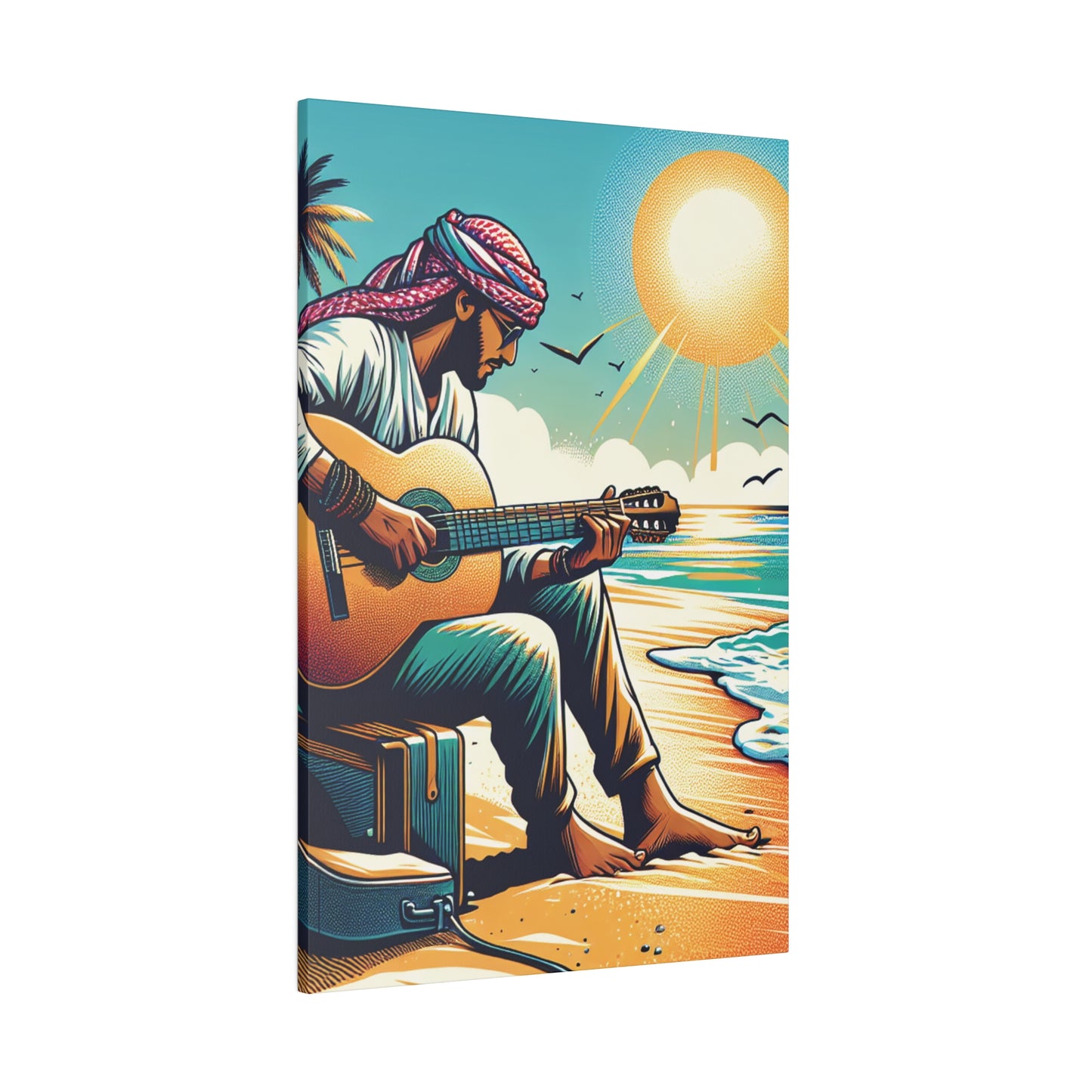 7492B - music art work, musician gift ideas, sunset background, sunset designs, ocean art work, beach art work, guitar art work, guitar player