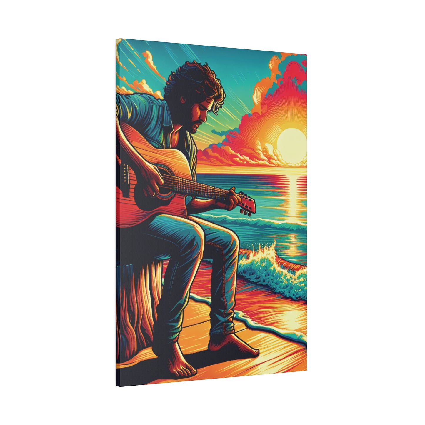 5973Z - music art work, musician gift ideas, sunset background, sunset designs, ocean art work, beach art work, guitar art work, guitar player