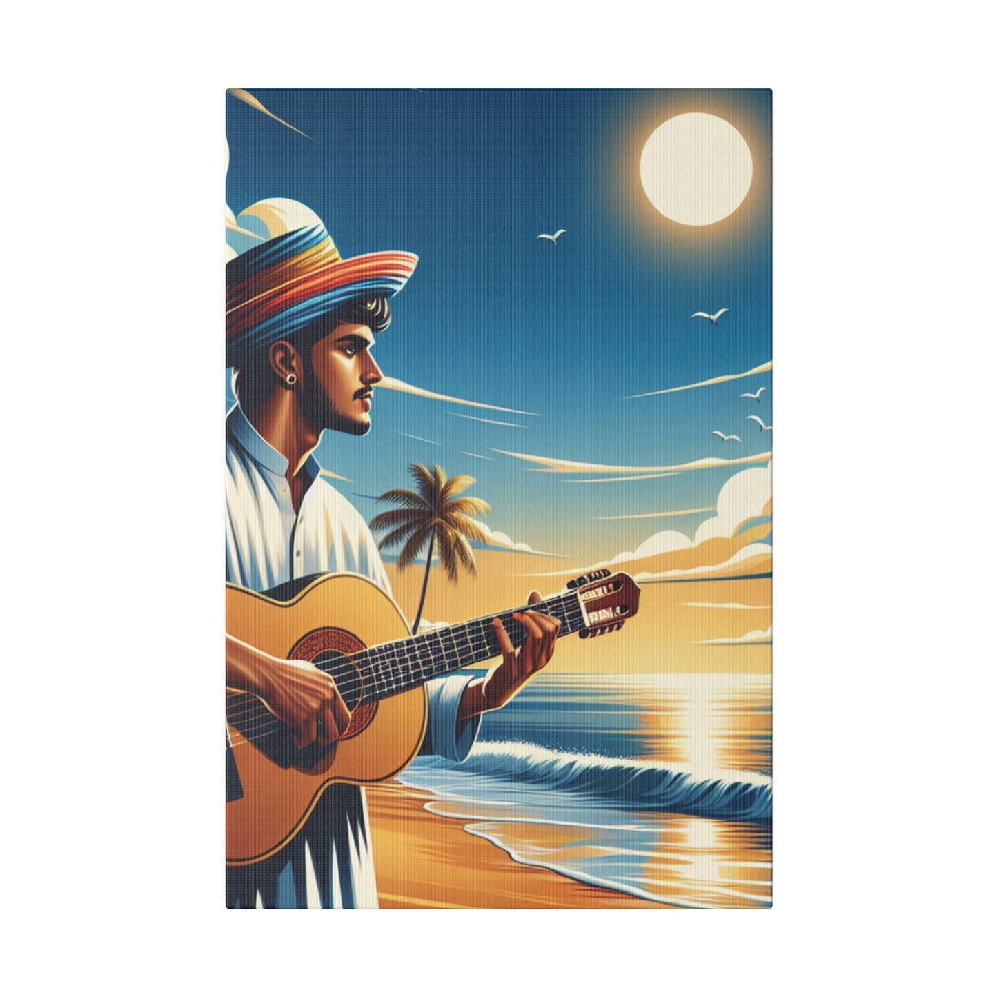 8234Z - music art work, musician gift ideas, sunset background, sunset designs, ocean art work, beach art work, guitar art work, guitar player