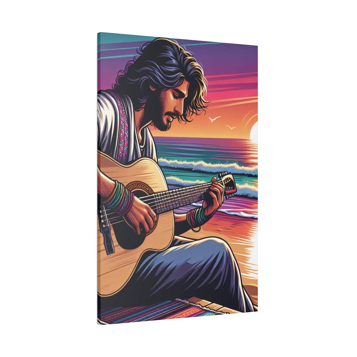 7532C - music art work, musician gift ideas, sunset background, sunset designs, ocean art work, beach art work, guitar art work, guitar player