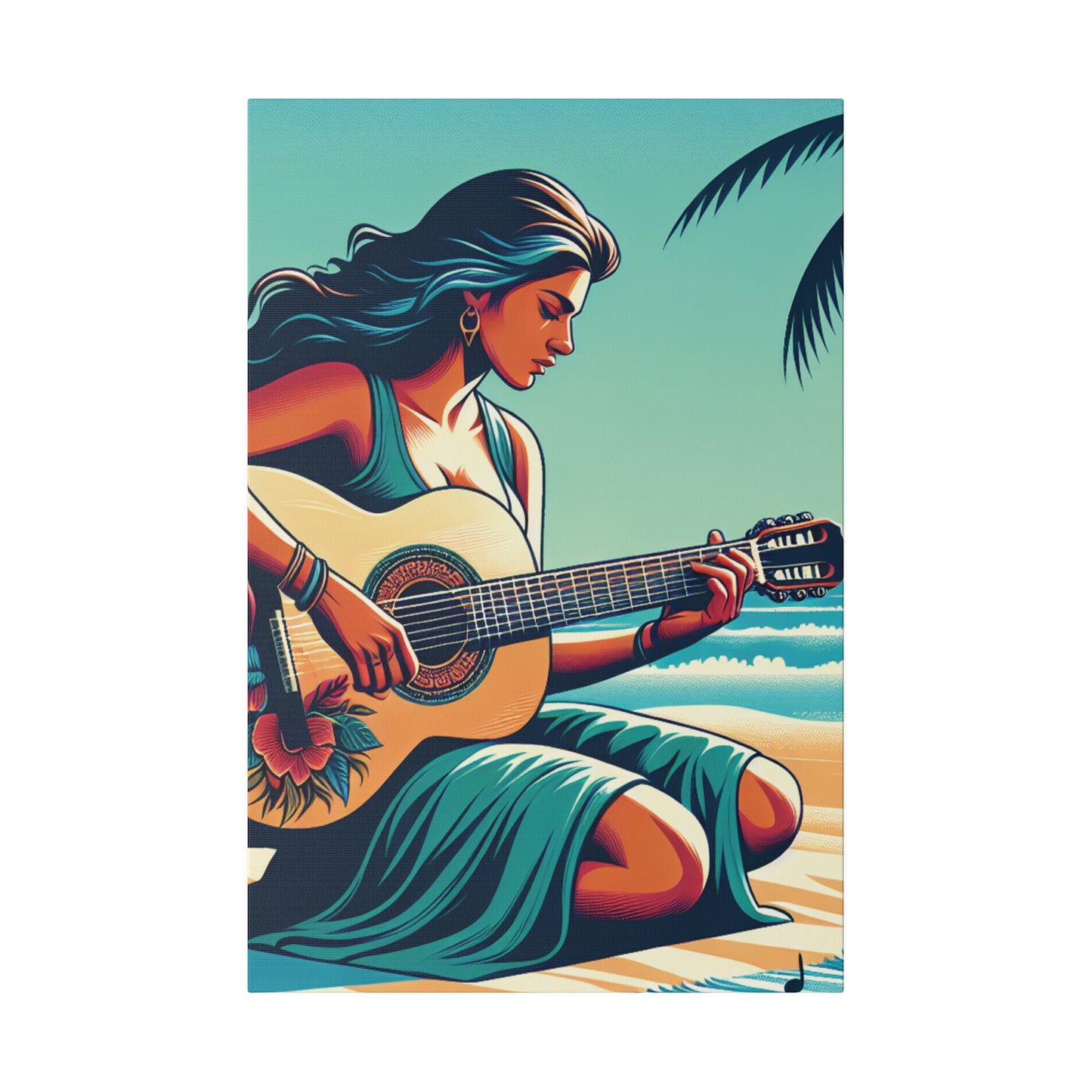 7843P - music art work, musician gift ideas, sunset background, sunset designs, ocean art work, beach art work, guitar art work, guitar player