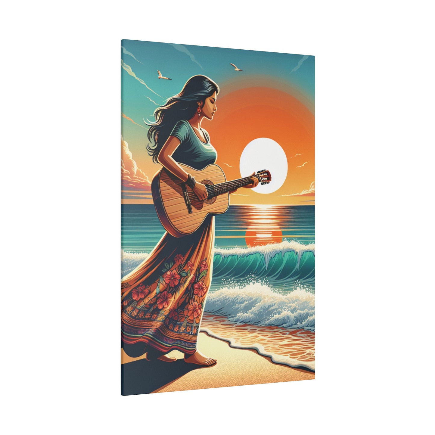 7873X - music art work, musician gift ideas, sunset background, sunset designs, ocean art work, beach art work, guitar art work, guitar player