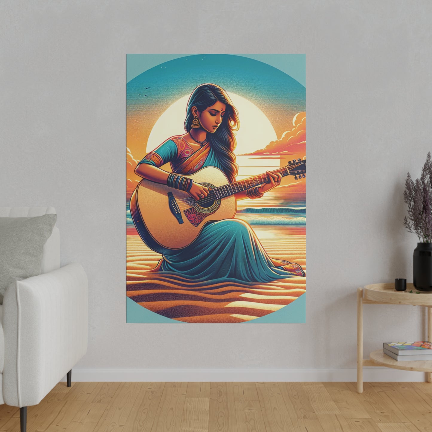 2547G - music art work, musician gift ideas, sunset background, sunset designs, ocean art work, beach art work, guitar art work, guitar player