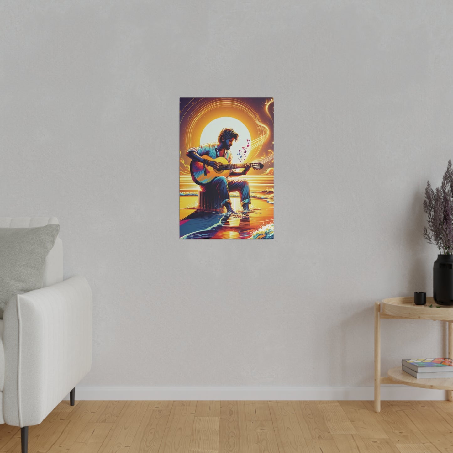 7683B - music art work, musician gift ideas, sunset background, sunset designs, ocean art work, beach art work, guitar art work, guitar player