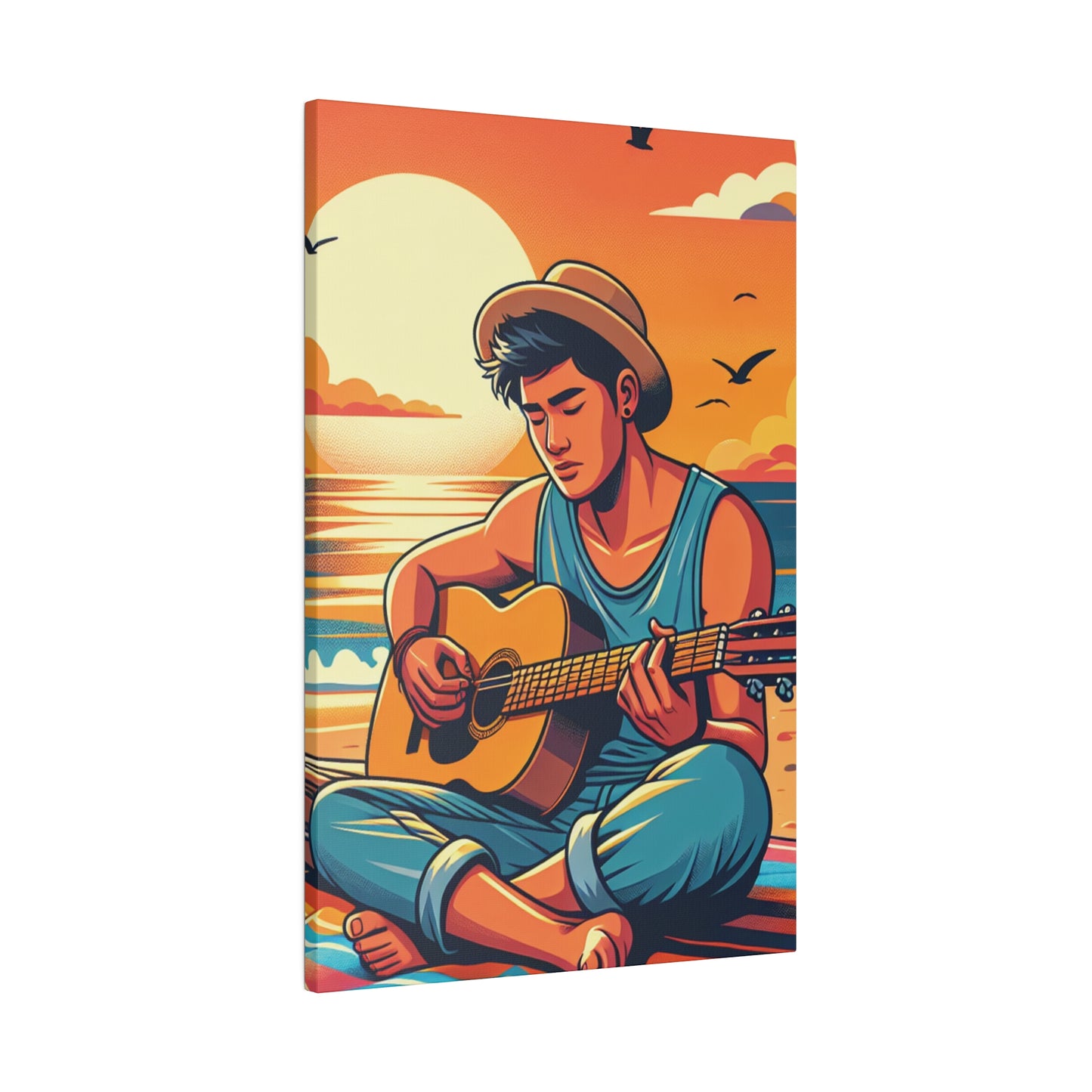 7216D - music art work, musician gift ideas, sunset background, sunset designs, ocean art work, beach art work, guitar art work, guitar player