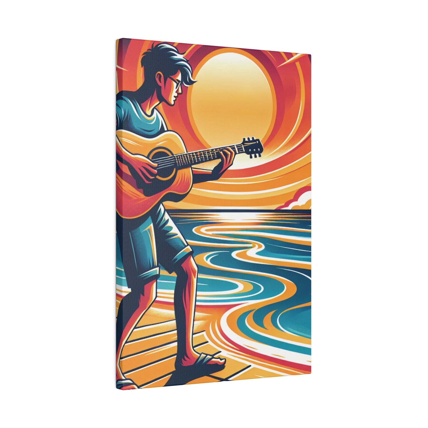 2734B - music art work, musician gift ideas, sunset background, sunset designs, ocean art work, beach art work, guitar art work, guitar player