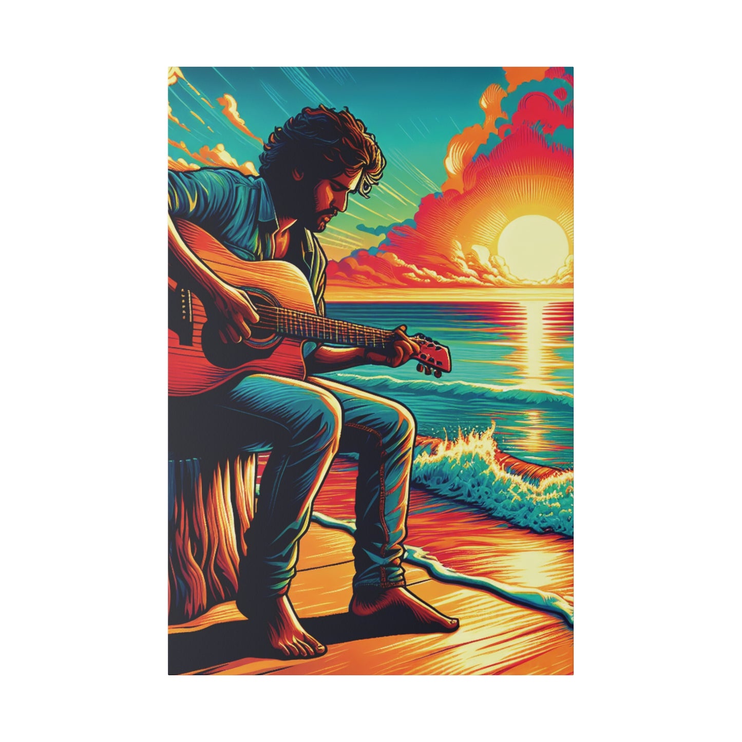 5973Z - music art work, musician gift ideas, sunset background, sunset designs, ocean art work, beach art work, guitar art work, guitar player