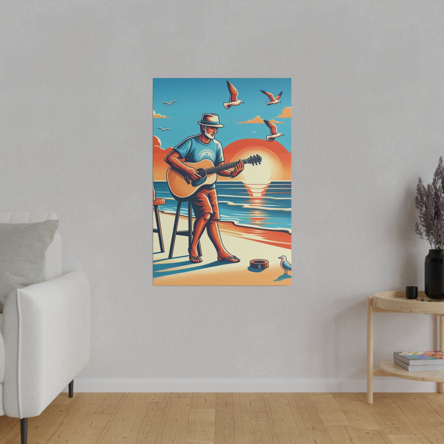 6895J - music art work, musician gift ideas, sunset background, sunset designs, ocean art work, beach art work, guitar art work, guitar player