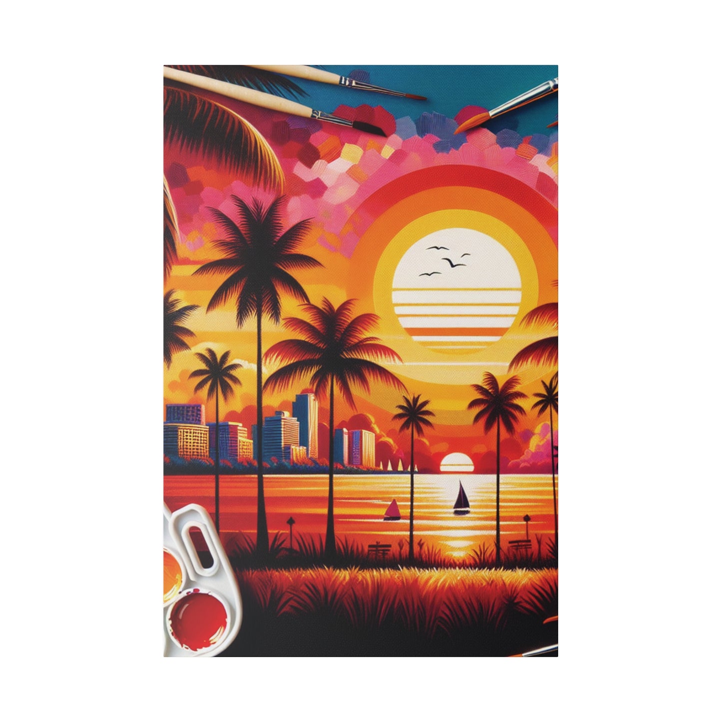 6739K - miami beach art, sunset background, ocean art work, beach art work, sunset designs, miami beach painting, miami beach print