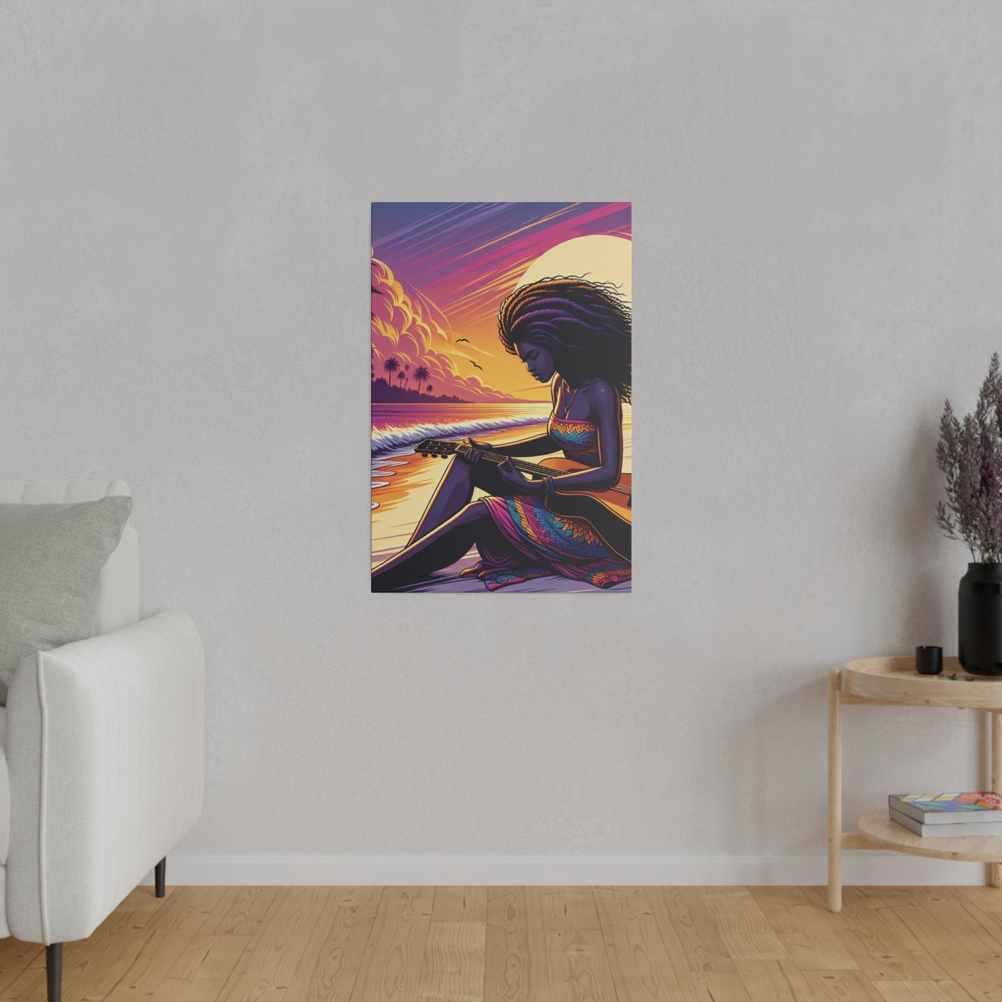 8254K - music art work, musician gift ideas, sunset background, sunset designs, ocean art work, beach art work, guitar art work, guitar player