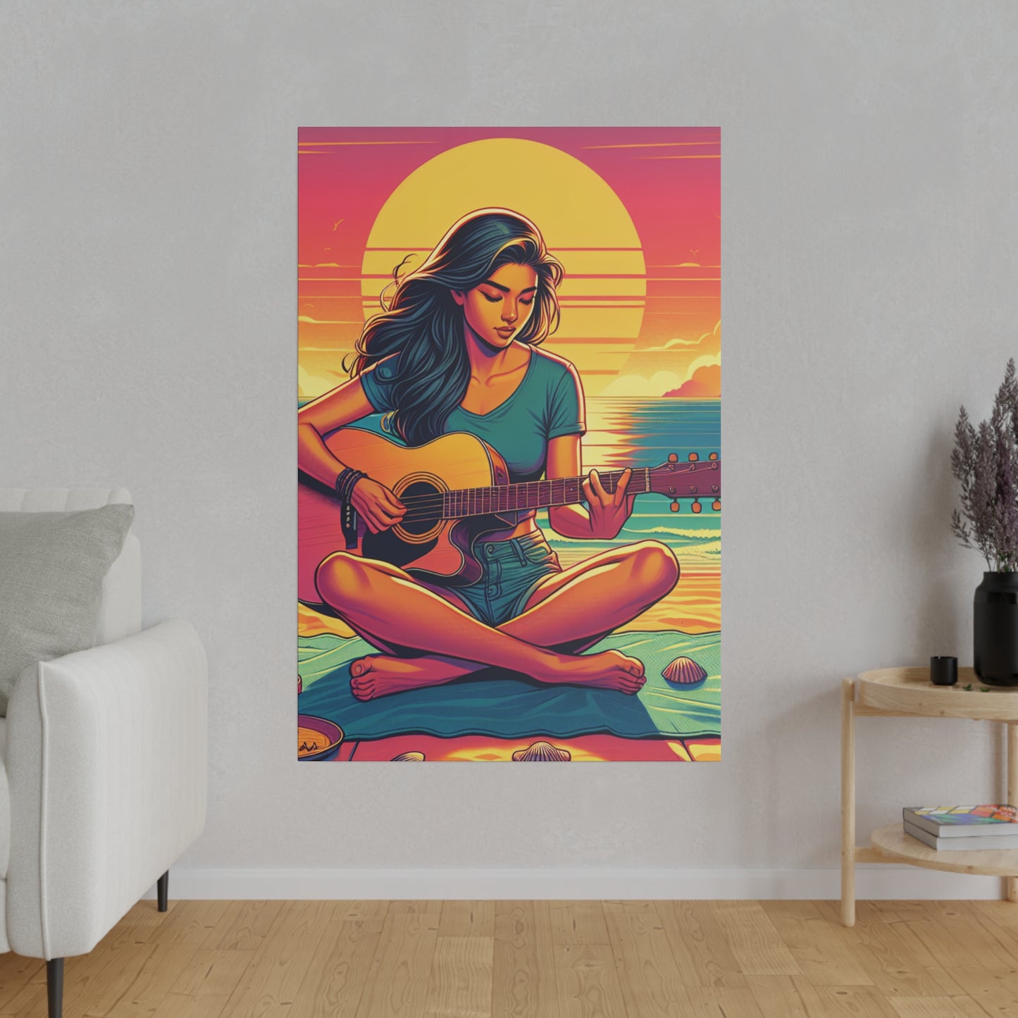 3746K - music art work, musician gift ideas, sunset background, sunset designs, ocean art work, beach art work, guitar art work, guitar player