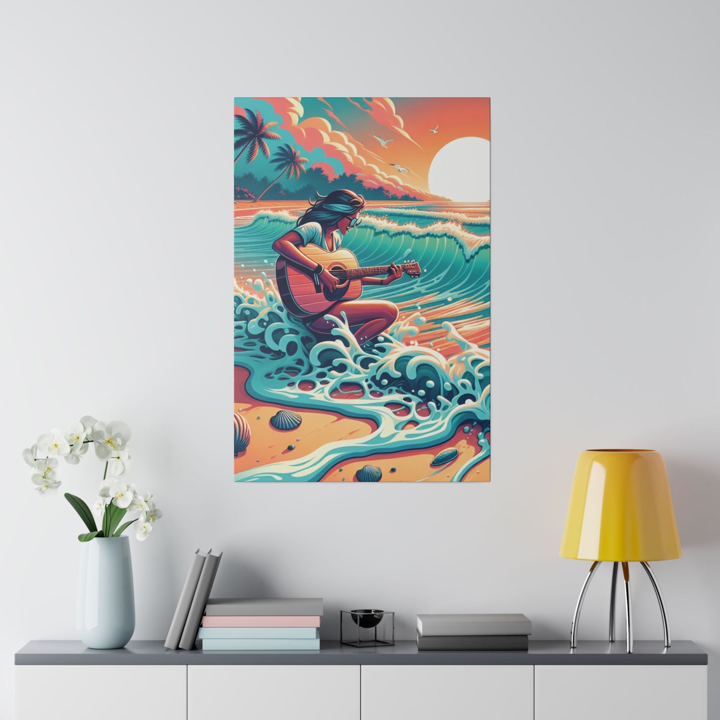 6719Z - music art work, musician gift ideas, sunset background, sunset designs, ocean art work, beach art work, guitar art work, guitar player