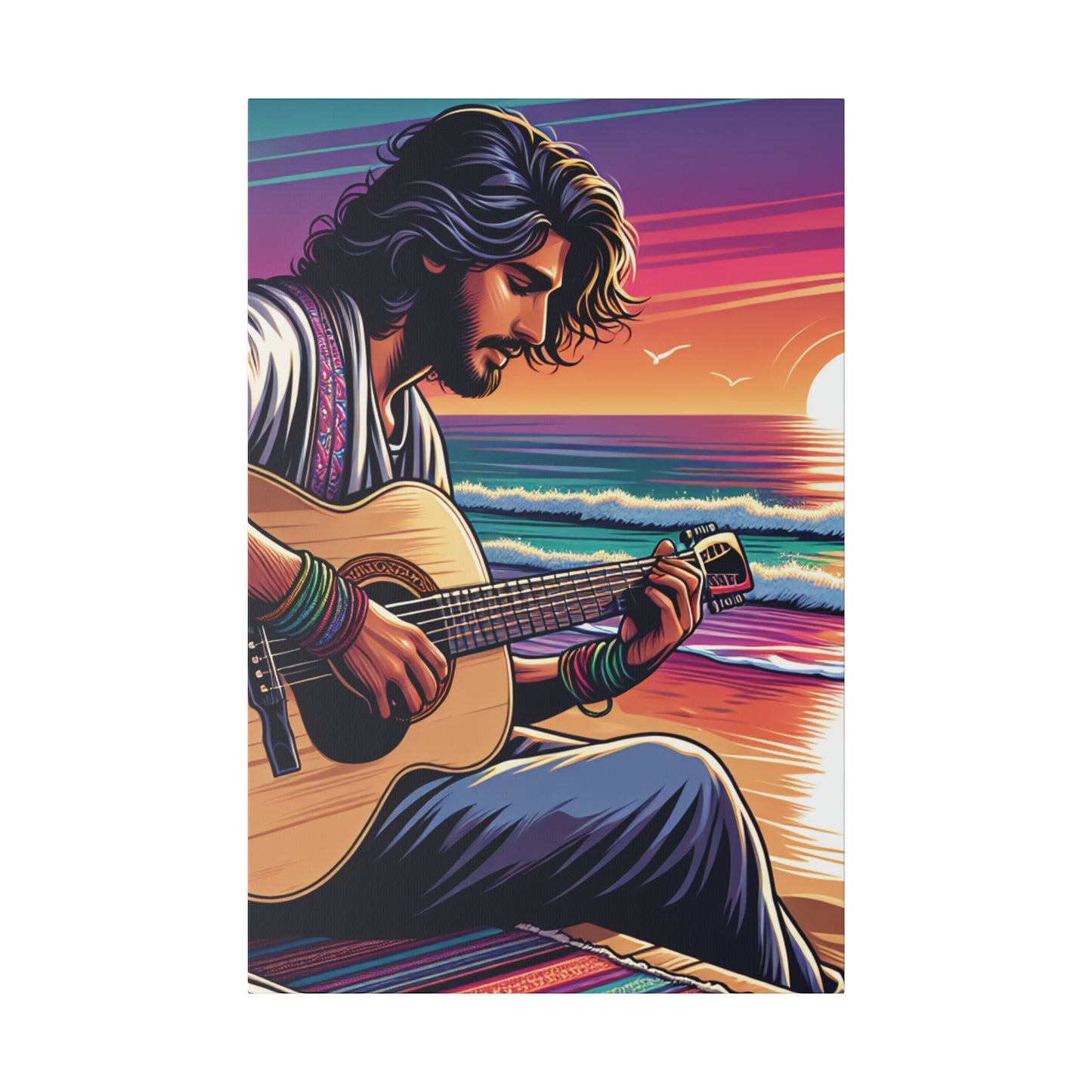 7532C - music art work, musician gift ideas, sunset background, sunset designs, ocean art work, beach art work, guitar art work, guitar player