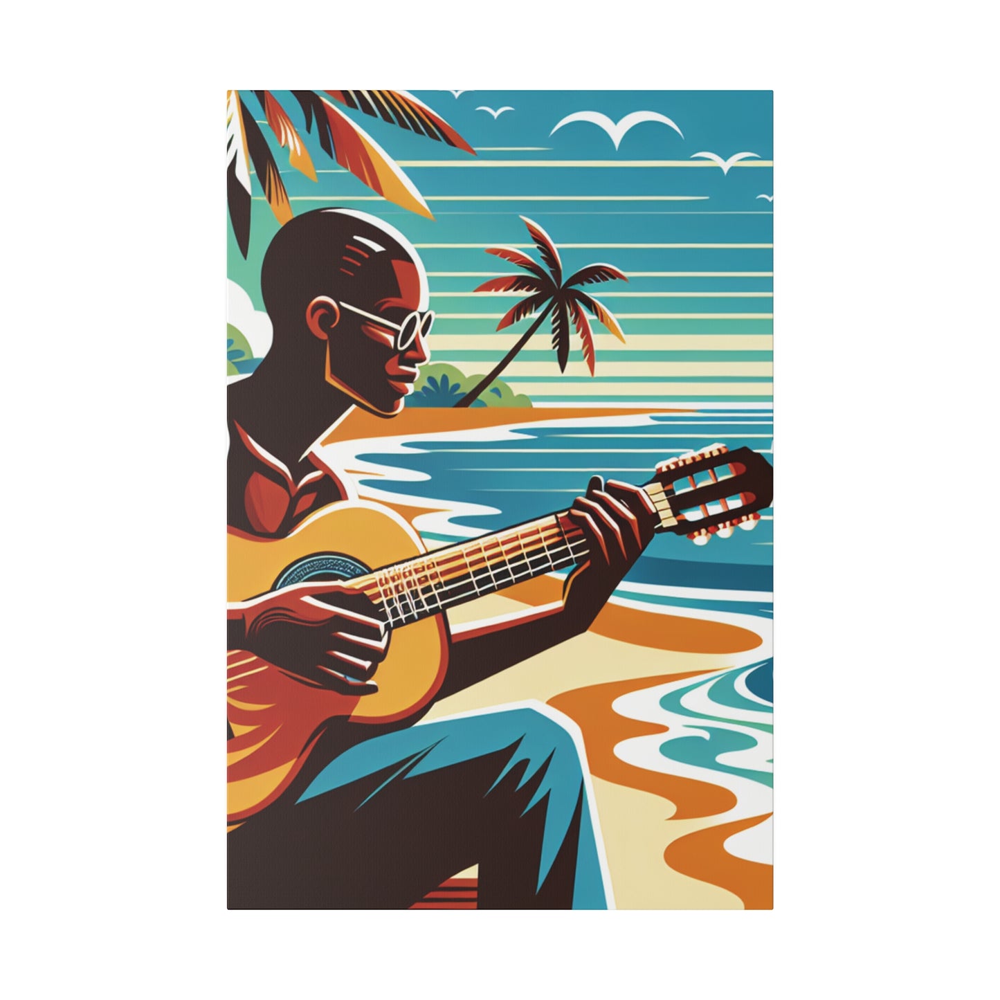 3491D - music art work, musician gift ideas, sunset background, sunset designs, ocean art work, beach art work, guitar art work, guitar player