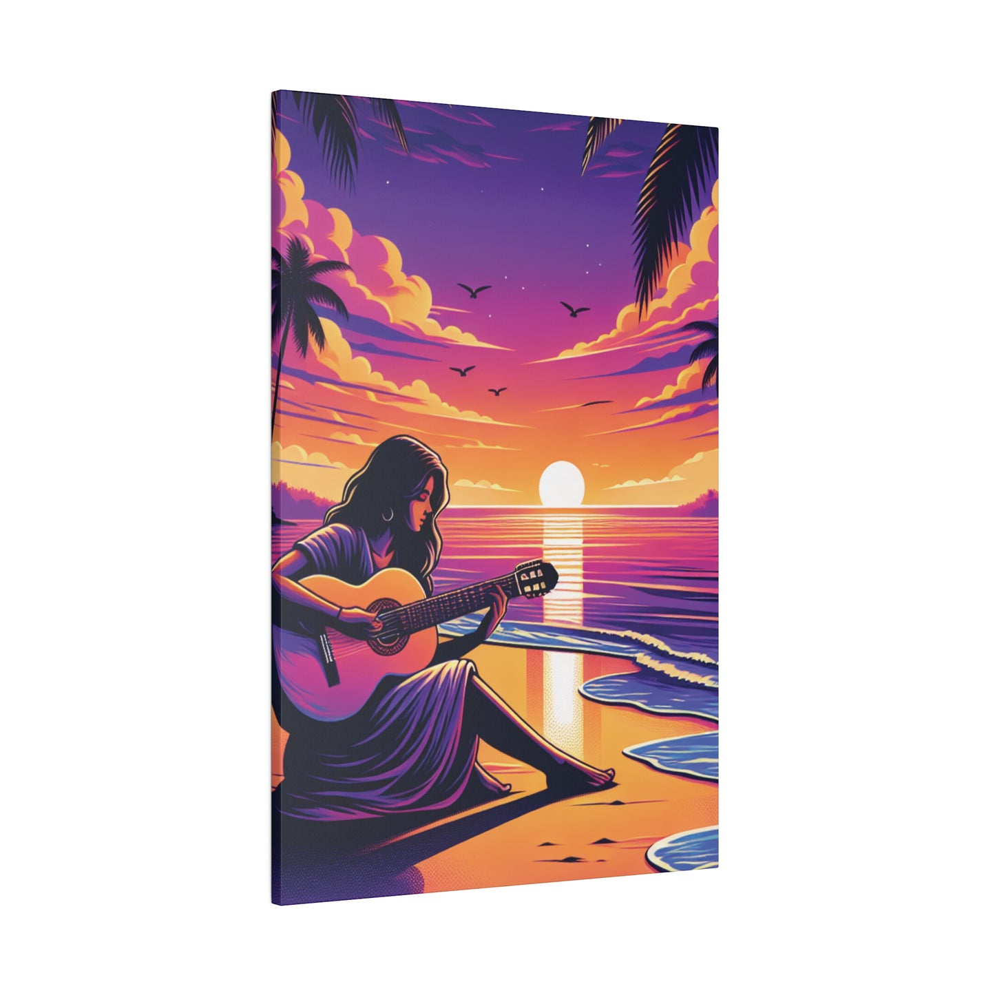 4927M - music art work, musician gift ideas, sunset background, sunset designs, ocean art work, beach art work, guitar art work, guitar player