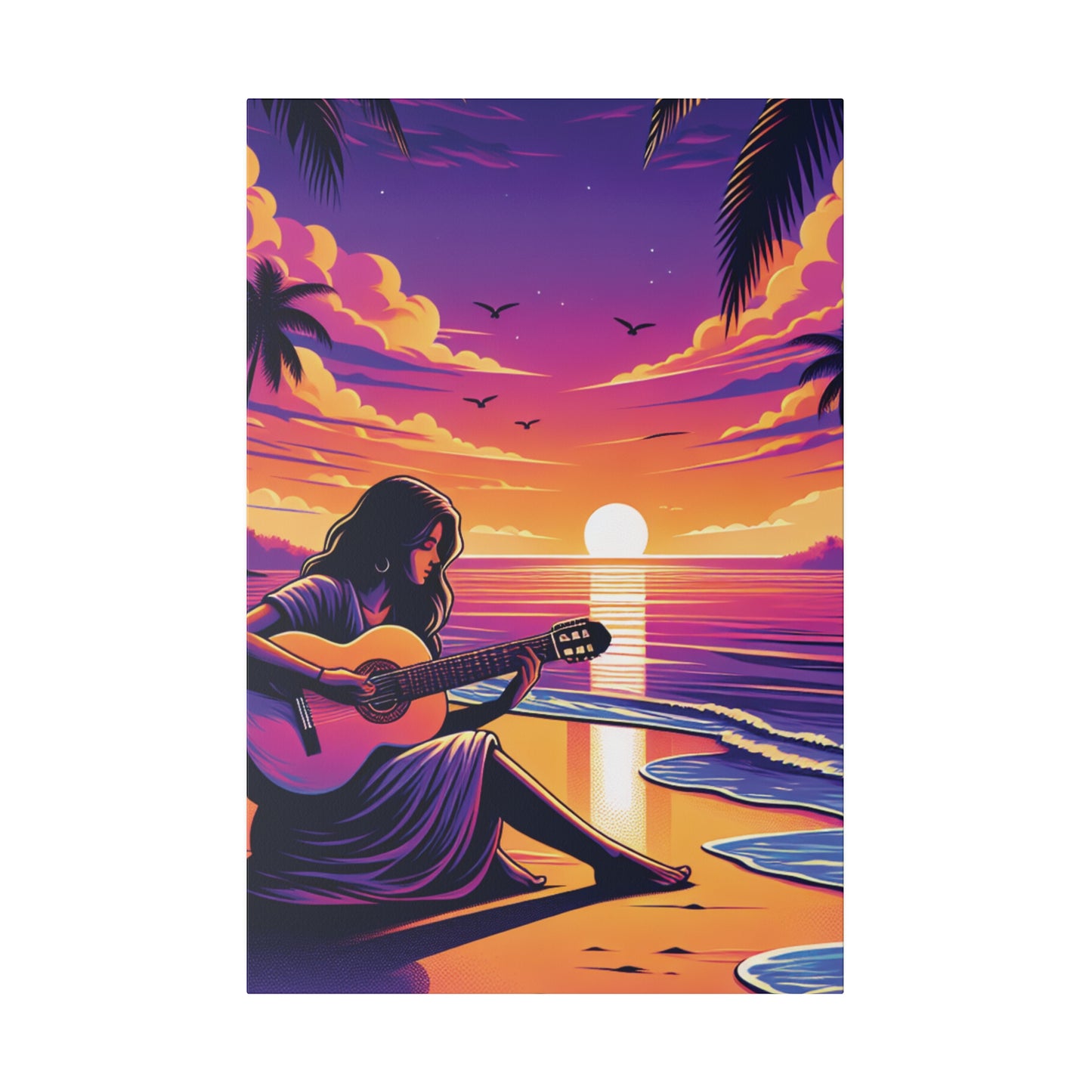 4927M - music art work, musician gift ideas, sunset background, sunset designs, ocean art work, beach art work, guitar art work, guitar player