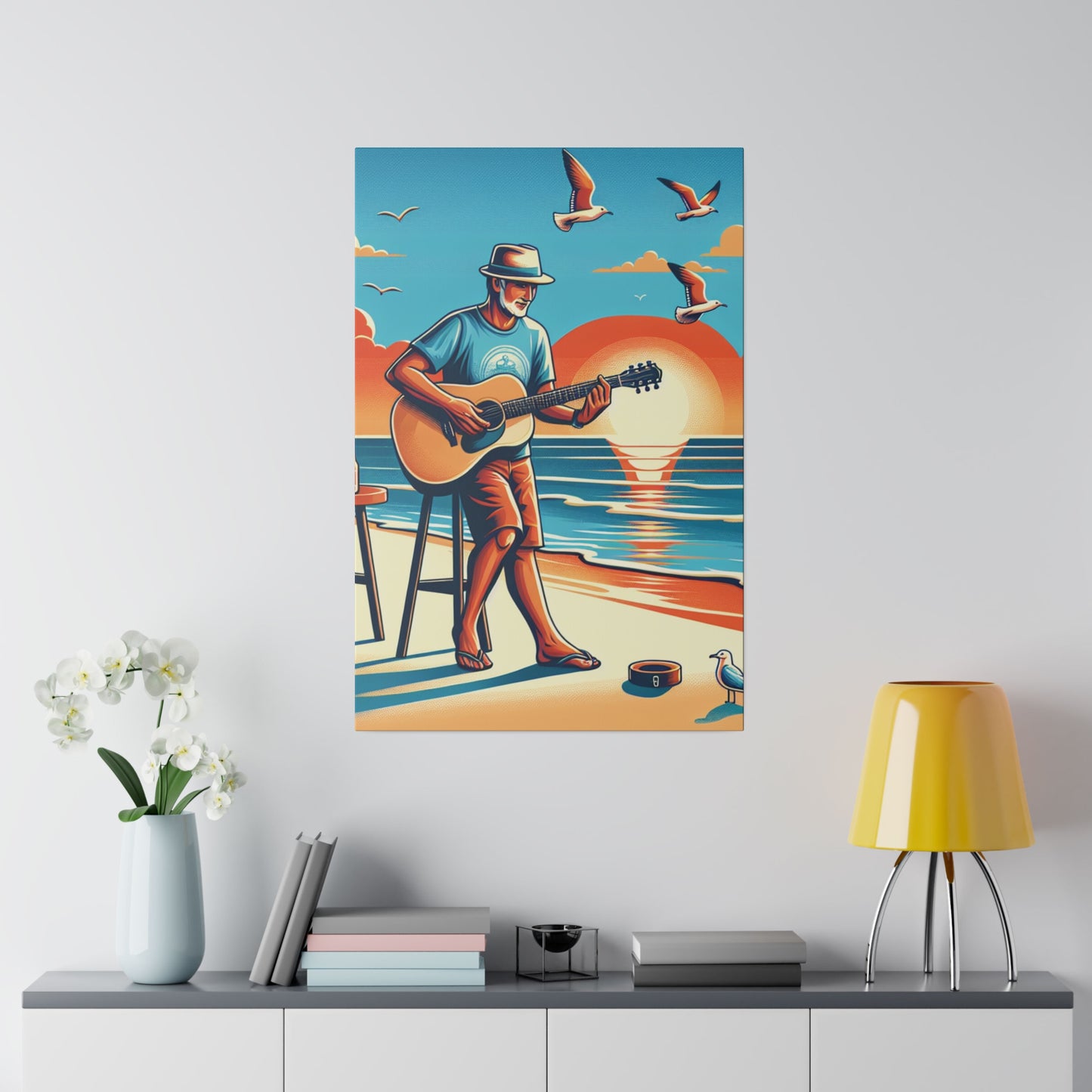 6895J - music art work, musician gift ideas, sunset background, sunset designs, ocean art work, beach art work, guitar art work, guitar player