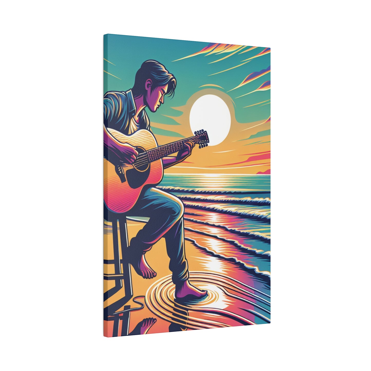 6782B - music art work, musician gift ideas, sunset background, sunset designs, ocean art work, beach art work, guitar art work, guitar player